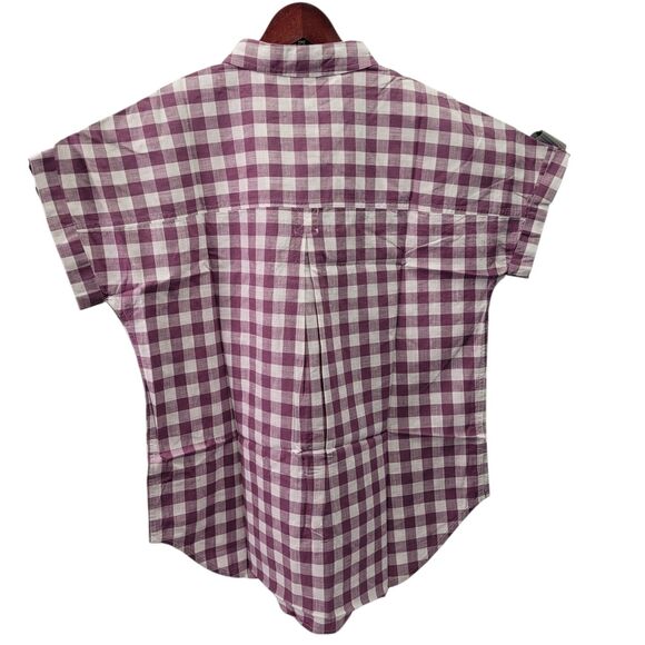 GoodThreads Women Washed Cotton Short-Sleeve Shirt Purple/White Gingham Large - Picture 2 of 12